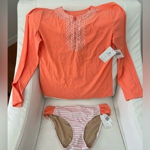 Cabana Life embroidered rash guard with bottoms NWT
